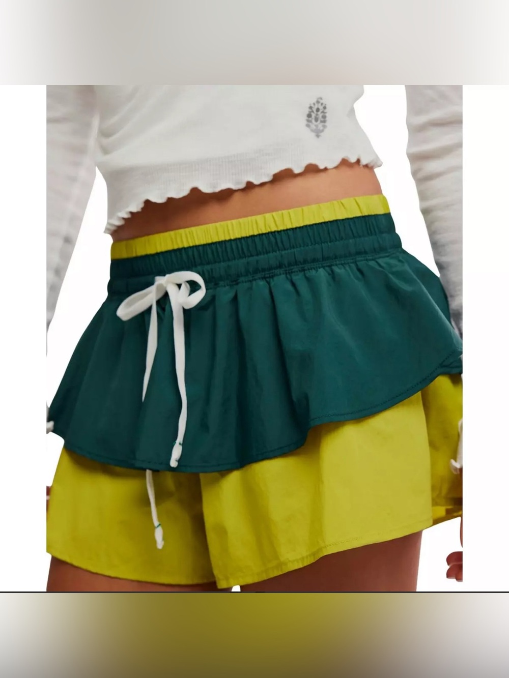 NWT FP Movement by Free People Teal and Lime Layered Athletic Shorts